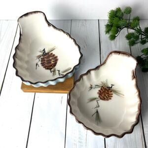 Set of 2 Tahoe by Gabriel Bon Bon Bowl Pinecone Brown & Blue Ruffled Edge USA